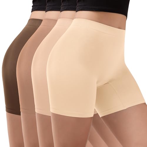 INNERSY Women's Slip Shorts for Under Dresses Anti Chafing Biker Shorts Boyshorts Underwear 4-Pack(Autumn Maple,X-Large)