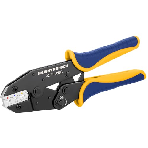 haisstronica Crimping Tool for Heat Shrink Connectors-0,5-6m㎡(AWG 22-10) Ratchet Crimper-Wire Crimping Tools for Insulated Nylon Connectors and Electrical Wire Terminals