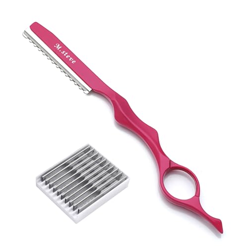 Hair Razors For Cutting Hair 6.89 Hair Cutting Razor Professional Texturizing Cutting Razor with Replacement Stainless Steel Blades Ideal for Salon/Home -11PCS Pink