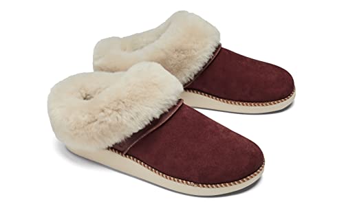 Olukai Ku'i Women's Slipper, Soft Full-Grain Leather & Wool Blend Footbed, Wet Grip Soles For Inside & Outside Wear, Cute & Comfortable Slip-On, Canoe/Tan, 7 #TOP4