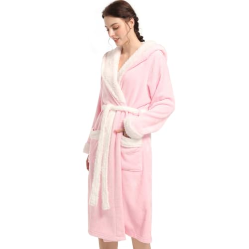 Image of Inner Wish Women Hooded Plush Robe, Fleece Highly Absorbent Cozy Warm Bathrobe