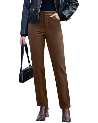 GRAPENT High Waisted Straight Leg Pants Corduroy Bell Bottoms Women Slim Fit Work Pants Cocoa Brown Medium Fits US Size 8 to 10