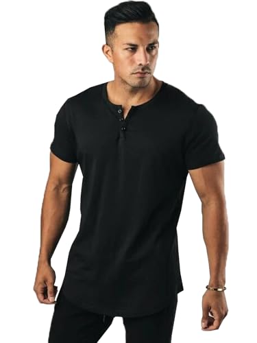 Image of Regular Fit Solid Men's Henley Neck Half Sleeve Cotton T-Shirts