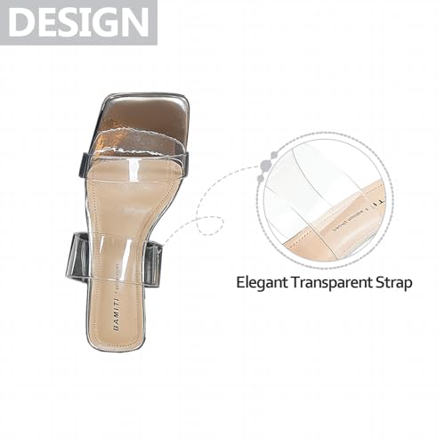 Womens Clear Two Strap Heeled Slides Sandals Comfortable Slip-On Square Open Toe Chunky Block Mid Heel Dress Transparent Mules Sandals For Wedding Prom Party Casual4