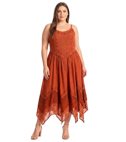 Image of Sakkas Rayon Embroidered Stonewashed Adjustable Spaghetti Straps Long Dress
