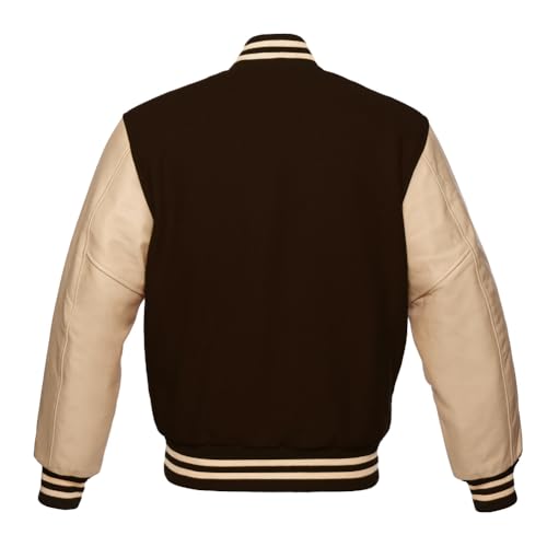 Varsity Jacket Men School Uiform All Wool And Cow Cream Leather With Letter Patch2