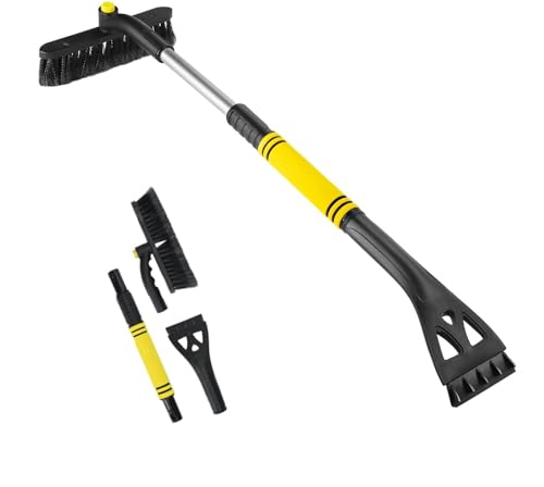 NUYGNIX Eiskratzer Auto mit Besen, 2 in 1 Auto Eiskratzer Scheibenkratzer Auto,Abnehmbarer Auto Eiskratzer mit Schaumstoffgriff & 360° Drehbarem Bürstenkopf