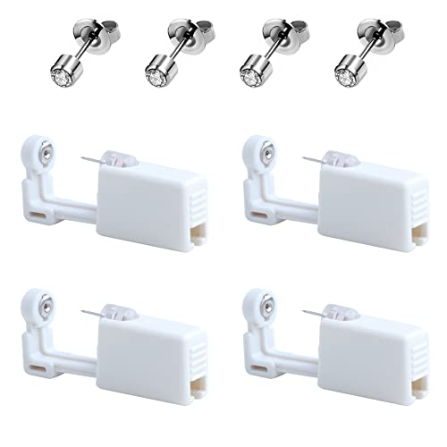 iTauyees Pistolas Desechables para Piercing de Oreja, Kit de 4 Pistolas para Perforar la Oreja, Sin Dolor, Equipo de Pistolas Perforadoras de Oreja, para niñas, niños, mujeres, hombres (Blanco)