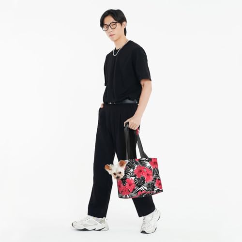 Sac de transport petits chiens chats lapins imprimé hibiscus rouge
