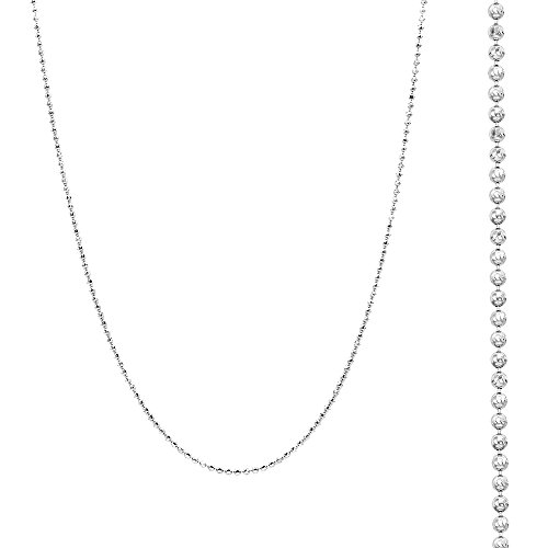 Luxurman 14K Solid Gold 2Mm Diamond Moon Cut Ball Chain Bead Necklace Lobster Clasp (White-Gold, 22" Long) #TOP1
