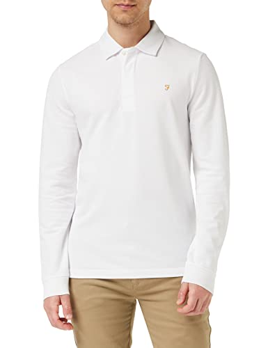Image of Farah - Men's Polo Shirt, Haslam Slim Fit Long Sleeve Organic Cotton Polo T-Shirt, White, 3XL