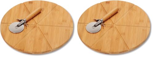 Kesper 58462 Pizza-Teller mit Pizza-Schneider, FSC-zertifizierter Bambus, Maße: ø 32 cm, Stärke: 1.5 cm (Packung mit 2) – Ansicht 1