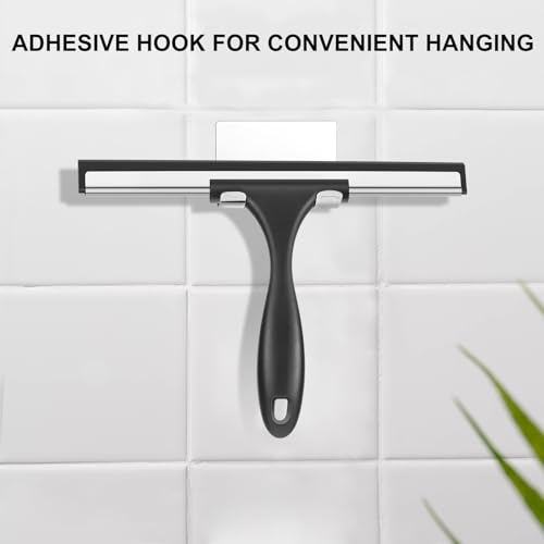 Image of SetSail Shower Squeegee for Glass Doors Stainless Steel Squeegee for Shower Glass All-Purpose Window Squeegee for Tile Shower Walls, Bathroom, Sink, Mirror, Car Window Cleaning 10 Inches