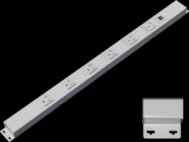 24” Hardwired Power Strip (NO Power Cord), 6 20Amp (NEMA 5-20R) Vertical Tamper Resistant Outlets with Ears (with mounting tabs on Both Ends), USB, White