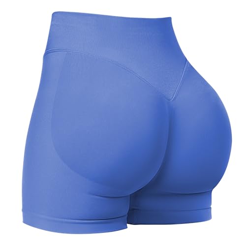 EnShine Tela Womens High Waisted Tummy Control Workout Shorts Pants,Yoga Athletic Gym Butt Lifting Shorts for Women. Blue