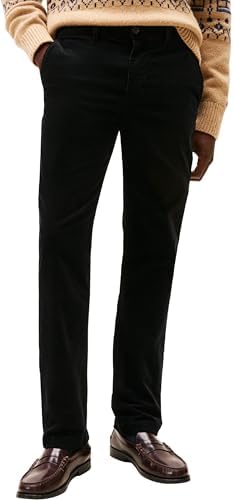 Tommy Hilfiger Herren Chino Hose Denton Corduroy Straight Fit, Schwarz (Black), 31W/36L
