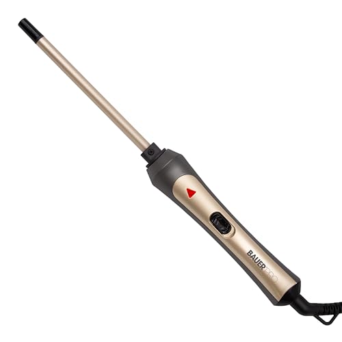 Bauer Professional TourmaPro Slimline Curling Wand/Ultra Slim 9mm Barrel / 200 Heat 360 Swivel Cord and Cool Touch Tip/Grey & Gold