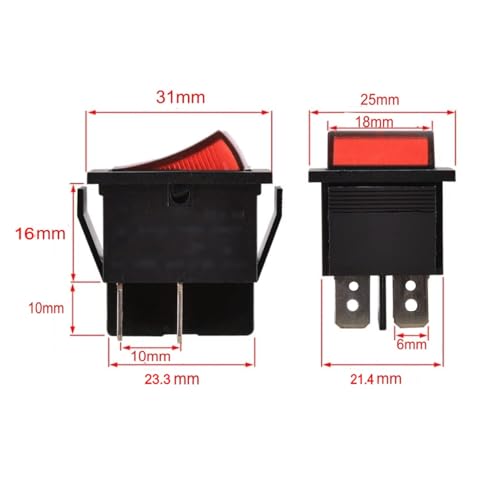 JZK 2x ON OFF Interrupteur à bascule marche/arrêt 16A 250V 20A 125V AC avec lumière rouge indicateur 2 positions 4 bornes DPST 4 broches interrupteur bouton d'alimentation rectangulaire KCD – vue 3