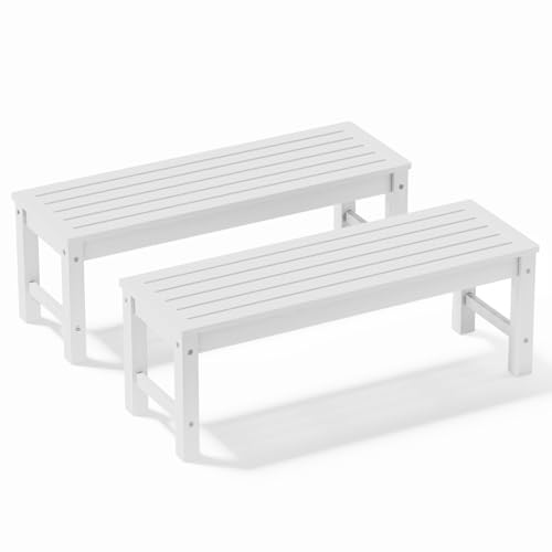 Image of Psilvam 47 inch Backless Outdoor Bench for 2-Person, White, 2pcs