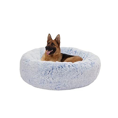 Image of Bedfolks Calming Donut Dog Bed - 45 Inches Round, Plush for Extra Large Dogs, Anti-Anxiety, Washable & Non-Slip (Light Blue, Extra Large)