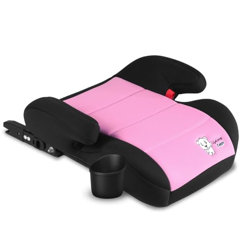 Lifelong Cuppy ISOFIX Booster Car Seat for Kids with Cup Holder - Elevated Seat for Window View |3 to 12 Years - Light Weight, Backless & Washable Fabric -European Safety Standard | Easy Install