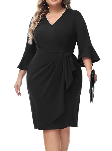 Hanna Nikole Damen Große Größen 3/4 Ärmel V-Ausschnitt Bodycon...