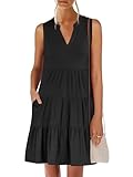 ANRABESS Womens Mini Dresses Sleeveless V Neck Tiered Swing Going Out Beach Vacation Sundress 2025 Summer Casual Outfits Black Medium