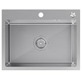 SINK Quality - Lavello in acciaio inox 304, 58 x 45 cm, rivestimento PVD antigraffio e sifone salvaspazio, lavello da cucina in acciaio inox 304 per sottolavello da 60 cm, facile da pulire
