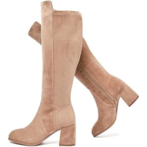 Women's Extra Wide Calf Knee High Boots True Wide Width Chunky Heeled Boot Comfortable Plus Size Tall Long Gogo Boots for Women. 7 X-Wide Brown Pu 370