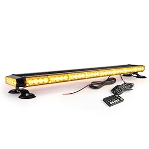 CUMART 38″ Amber Yellow Rooftop Beacon Warning Emergency Flashing Snow Plow Light Bar Double Side Strobe Light Traffic Advisor with Magnetic Base for Tow Work Truck Pickup (Amber/Amber)