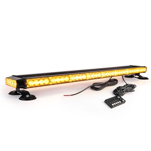 CUMART 38" Amber Yellow Rooftop Beacon Warning Emergency Flashing Snow Plow Light Bar Double Side Strobe Light Traffic Advisor with Magnetic Base for Tow Work Truck Pickup (Amber/Amber)
