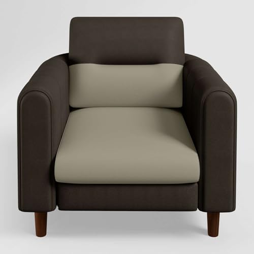 Image of GODREJ INTERIO Sofa Smuff V2 1 Seater Fabric Sofa for Living Room, 3-Years Warranty, Solid Wood, Beige and Brown