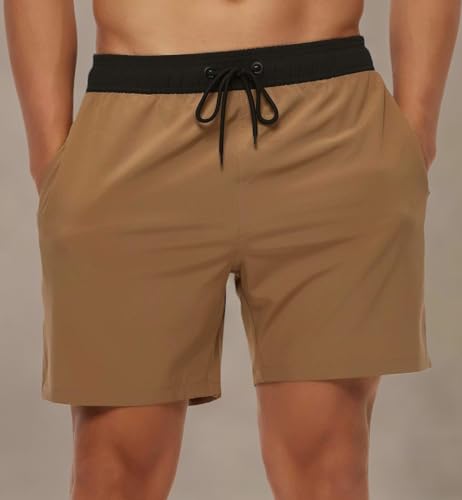 Image of Tyhengta Men's Swim Trunks Quick Dry Beach Shorts with Zipper Pockets and Mesh Lining