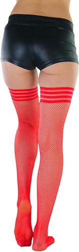 Image of ToBeInStyle Women's Modern Thin Tripple Striped Opaque Thigh High Stocking