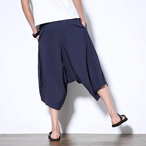 DOSLAVIDA Men's Cotton Linen Capri Pants Casual Elastic Waist Baggy Harem Pants Lightweight Loose Fit Yoga Beach Shorts4