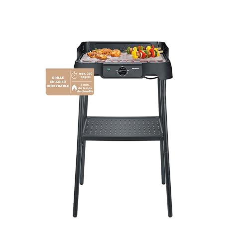SEVERIN Barbecue électrique extérieur sur pieds avec grille inox, 2000W, Pare-vent amovible, eBBQ avec bac à eau pour utilisation en intérieur et...