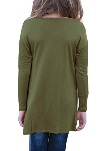 Image of Ecokauer Girls Casual Tunic Tops Knot Front Long Sleeve Loose Soft Blouse T-Shirt Size 4-13
