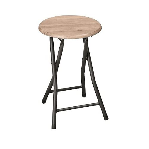 CABLEPELADO Silla Taburete Plegable Metal y Madera, Taburete Plegable sin Respaldo, Banqueta Plegable sin Respaldo, Silla Plegable sin Respaldo, Banqueta Plegable, 45 cm de Alto, Negro