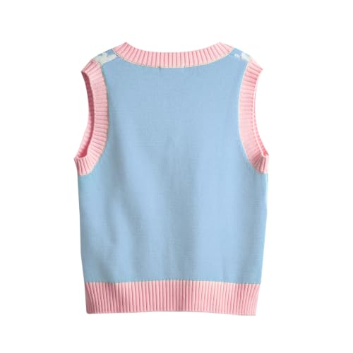 Image of Women's Sweater Vest,Y2K Sleeveless Pattern Preppy Style Knitted Crop Tank Top for Girl