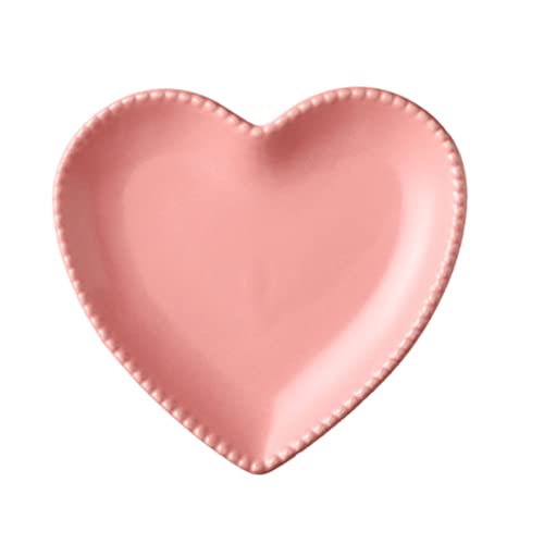 Housoutil Elegant Ceramic Heart Shaped Plate, Dinner Heart Shaped Serving Dish, Appetizer Plate Salad Bowl for Desserts Pasta Kitchen Steak Snacks, Pink