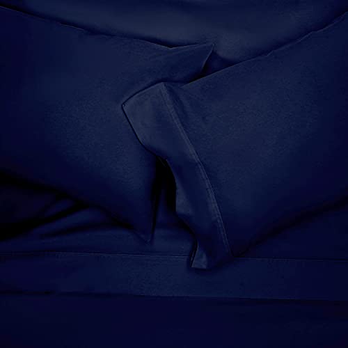 Sunday Home 400 Thread Count 100% Cotton Pillow Cases - Queen Size 20 x 30 Inches, Navy Blue, Set of 2 - Bed Pillow Cover Set, Soft & Silky Sateen Weave, Wrinkle and Fade Resistant