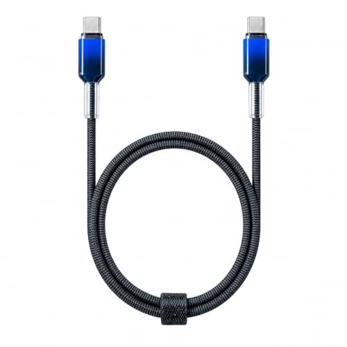 Cabo USB-C 60W Power Delivery Nylon Trançado 1m – Carregamento Rápido Tipo C para iPhone 15/16/17, MacBook, Samsung Galaxy S25/S26