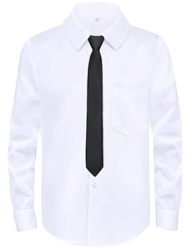 MagicSite Boys White Button Down Dress Shirt with Tie Youth Boys Long Sleeve Button Up Shirt Size 16 for Teens