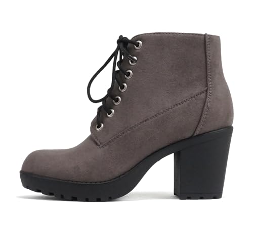 Image of Soda Second Lug Sole Chunky Heel Combat Ankle Bootie Lace up w /Side Zipper | Casual Boots