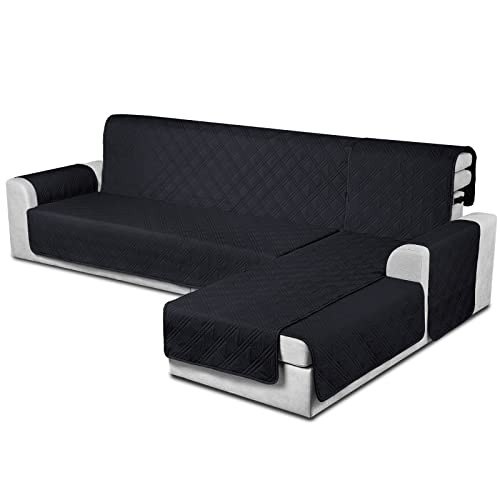TAOCOCO Waterproof Sectional Couch Covers L Shaped Sofa Covers Chaise Lounge Cover 3pcs Reversible Sofa Covers for Sectional Sofa Pet Kids Furniture Protector with Elastic Straps(Small, Black)