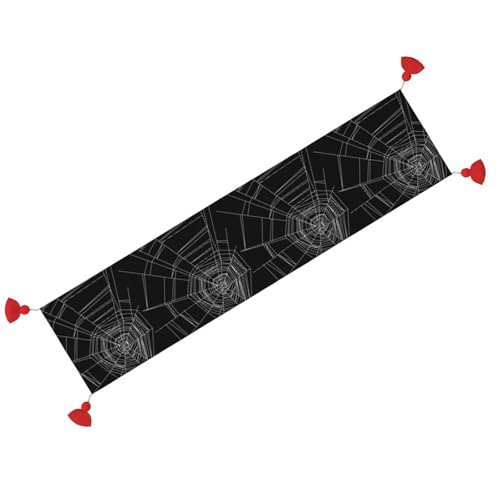 Chemin de table de Noël avec pompon toile araignée blanche pour buffet