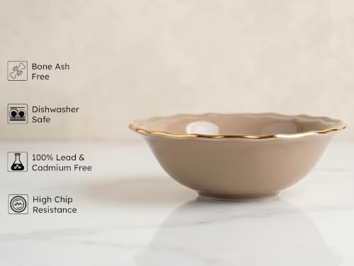 Image of Bodhi House 2-Piece Gold Rim Porcelain Serving Bowl Set | Lightweight, Chip Resistan | Dishwasher Safe | Elegant Tableware for Home Dining, Parties | Thunder Grey