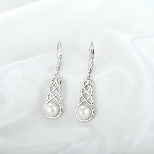 Jo Wisdom Women Infinity Pearl Earrings,925 Sterling Silver Infinity Celtic Dangle Earrings With 7Mm Freshwater Pearl #TOP2