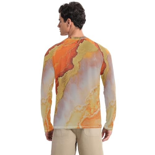 Marble Orange Gold Men's UPF 50+ Swim Shirts Comfortable Loose UV Sun Protection Long Sleeve Shirts Running2