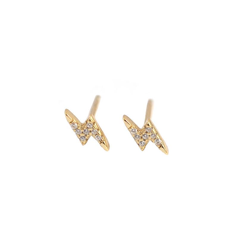 Radiant Sparks: 925 Sterling Silver Lightning Flash Stud Earrings (gold)